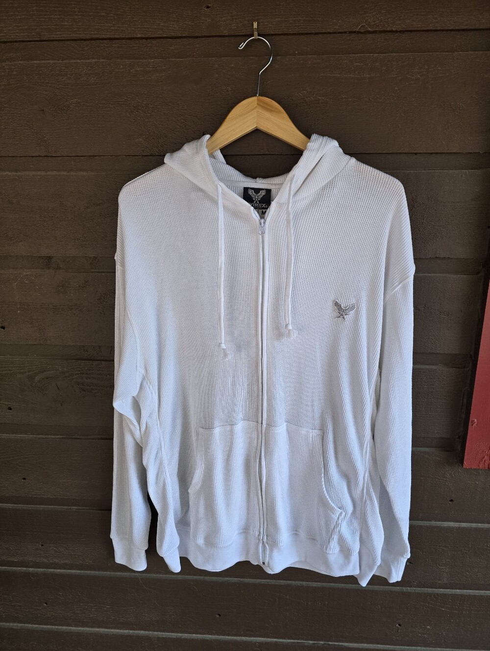 Vintage Avirex Y2K White Waffle Knit Thermal Zip-Up Hoodie - Size M